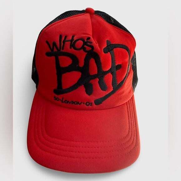 Michael Jackson “Who’s Bad” 2009 Trucker Hat Red Black Mesh Snapback new - Picture 1 of 7
